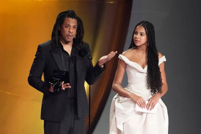 COTB 02182024 ALT PIC 2 HIP HOP JAY Z AND BLUE IVY ON STAGE AT THE GRAMMYS