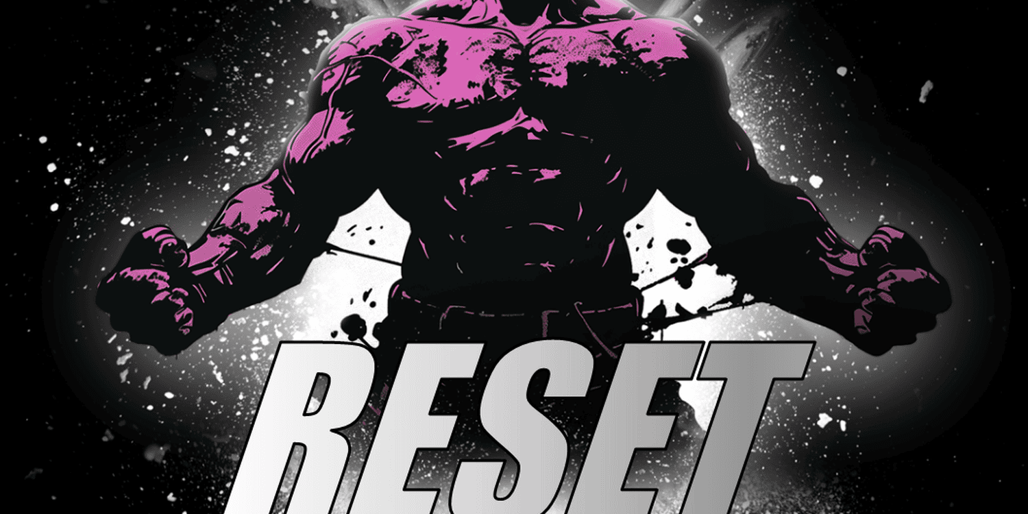 Purple Monster In Chains behind the word "Reset'